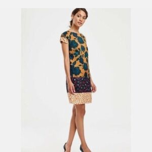 Boden Dress Size 8L Floral Florence Shift Dress Womens Print Yellow Blue